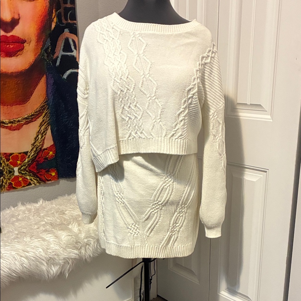 Crop Cable Sweater and Mini Set by Maeve for Anthropologie in Ivory